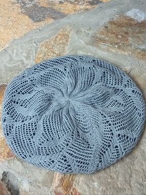 Icing Light Grey Crochet Knit Beret Beanie